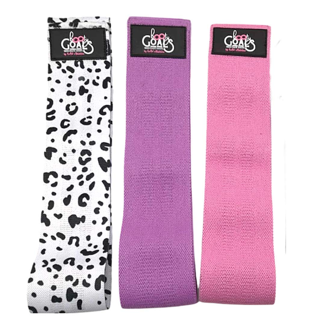 Booty Goals Resistance Bands, pink, purple, white leopard print, Medium KAW Fitness -3pc Booty Resistance Bands Set for Women Fabric Anti-Slip & Anti-Roll Booty and Legs Hip Bands Booty Bands for Woman Loop Bands for Exercise - Opticdeals