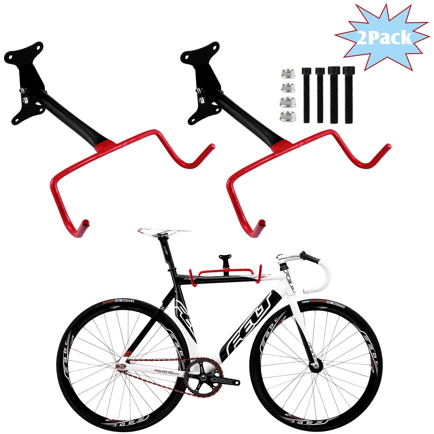 AOLEBA Bike Wall Mount Hanger, 2pcs Indoor Storage Rack, Flip Up Bike - Opticdeals