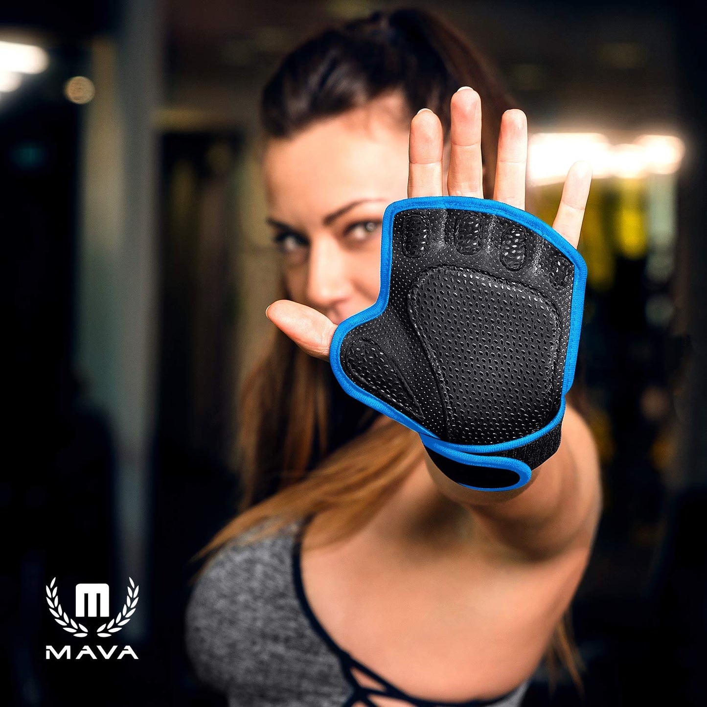 Mava Sports Ventilated Weightlifting Workout Gloves with Wrist Support Sz Medium Blue - Opticdeals