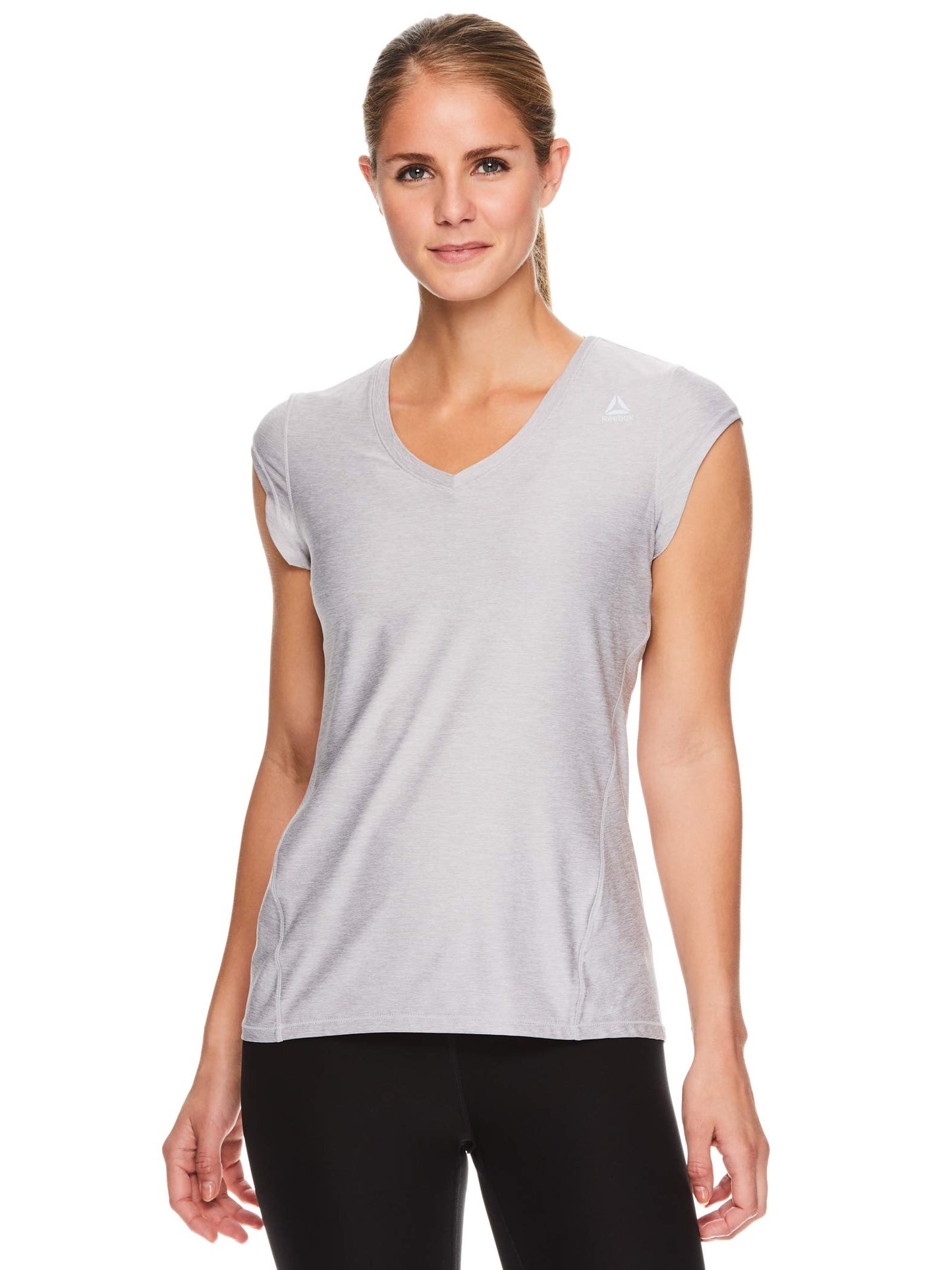 Reebok T- Shirt V-Neck  Women's Sz XL Cap Sleeve Gym  Workout Top  Heather Grey - Opticdeals