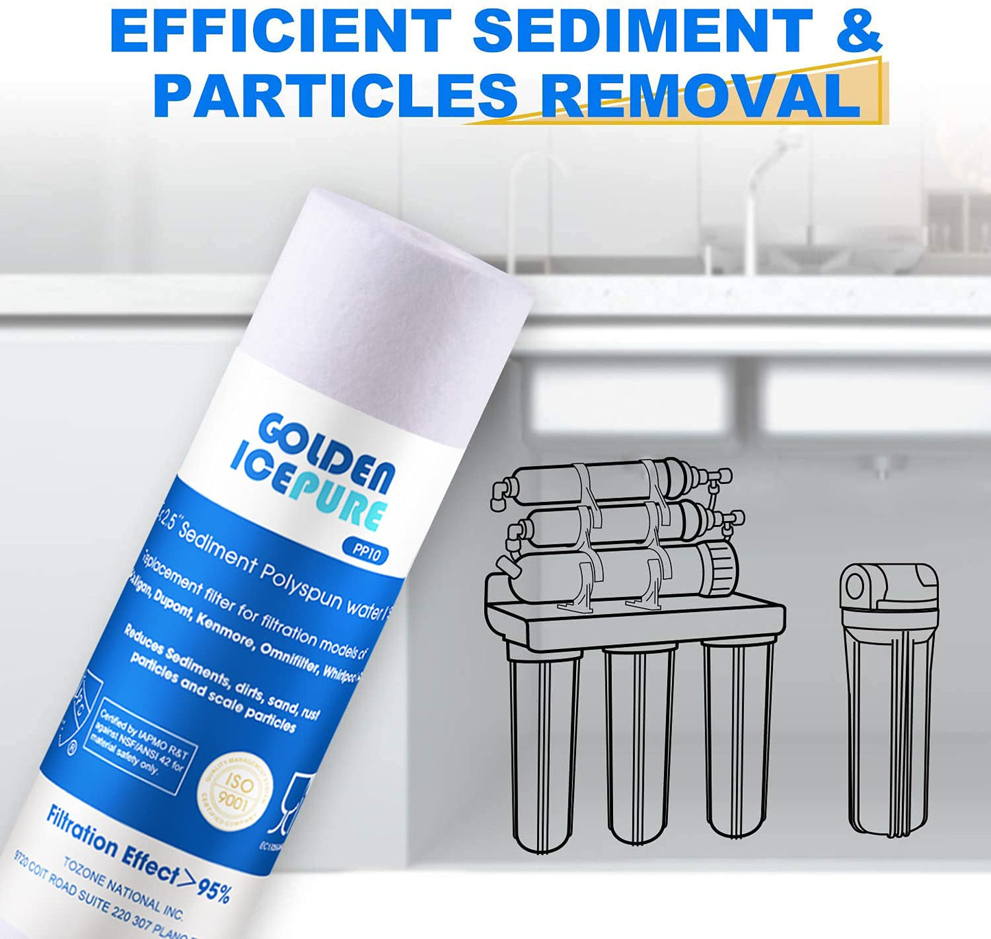 GOLDEN ICEPURE 5 Micron 10" x 2.5"  Water Filter Replacement Unit 4PACK - Opticdeals