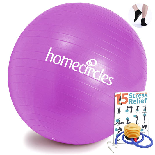 Exercise Stability Ball 65cm Anti-Burst Purple With Pump & Grip Socks - Opticdeals