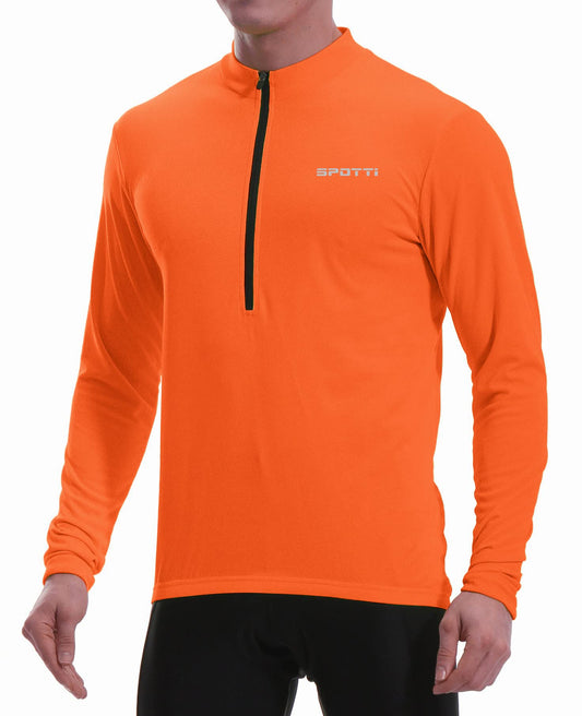 Spotti Men's Cycling Bike Jersey Long Sleeve with 3 Rear Pockets - Moisture - Opticdeals