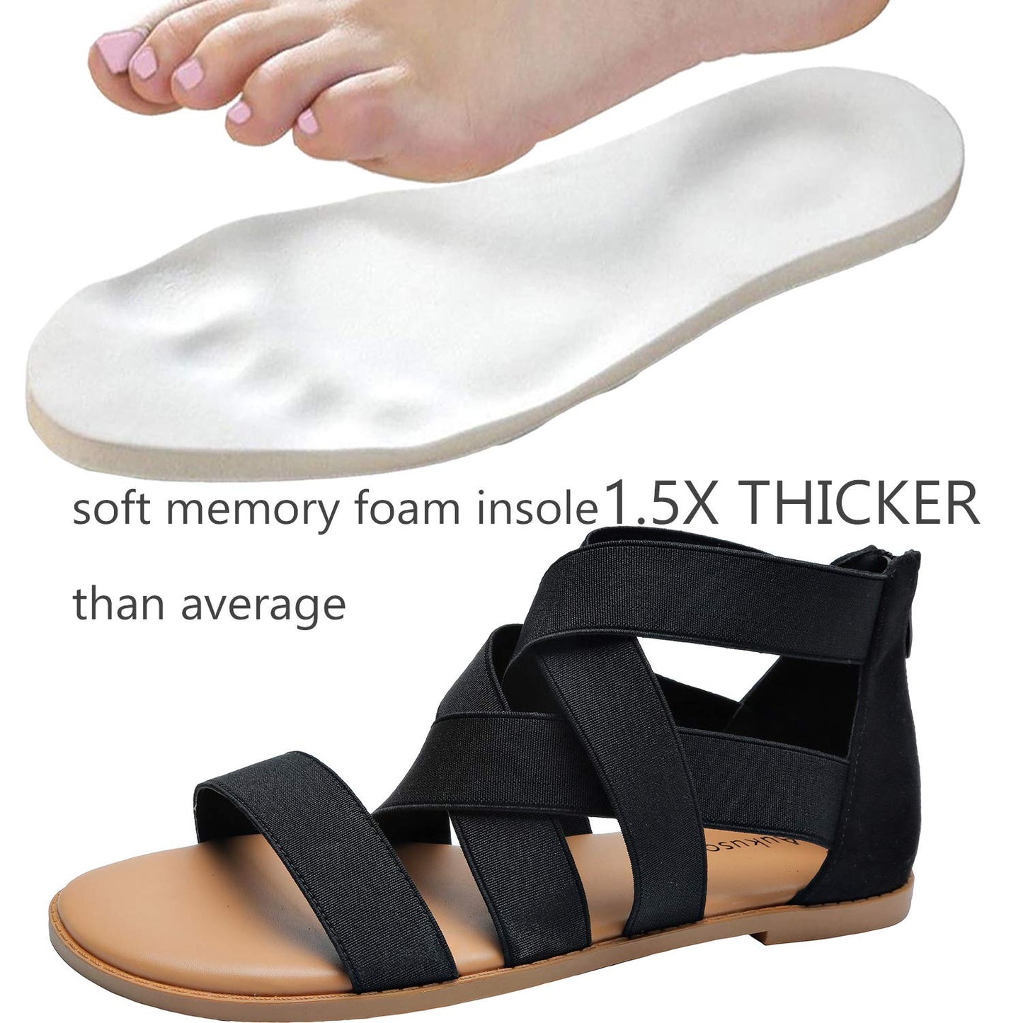Women's Wide Width Flat Sandals - Open Toe One Band Ankle Strap Flexible Buckle - Opticdeals