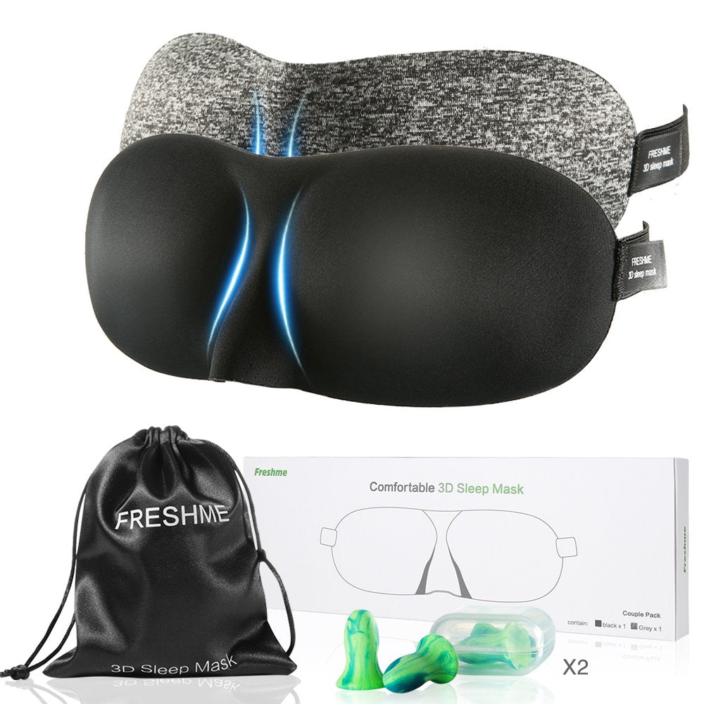 3D Light Blocking Sleep Mask - 2 Pack Comfortable & Lightweight Eyeshade with Adjustable Strap Ear Plugs Carry Pouch for Travel Airplane Naps Blindfold Sleeping Mask for Women Men Father's Day Gift - Opticdeals