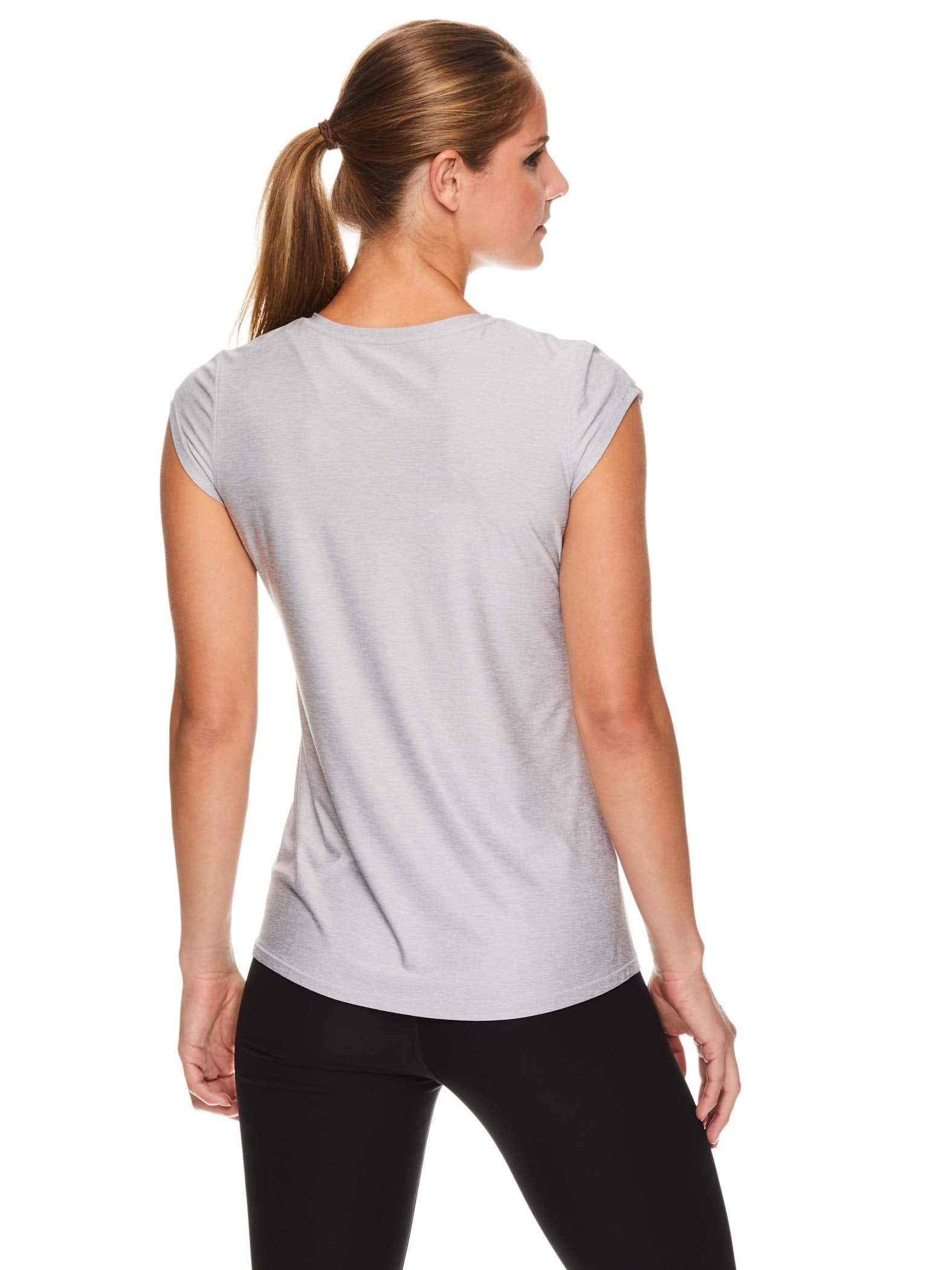 Reebok T- Shirt V-Neck  Women's Sz XL Cap Sleeve Gym  Workout Top  Heather Grey - Opticdeals