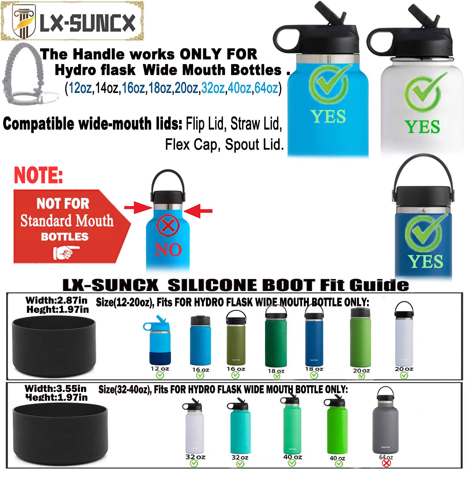 LX-SUNCX Paracord Handle for Hydro Flask 2.0 Wide Mouth Water Bottles(12 to - Opticdeals