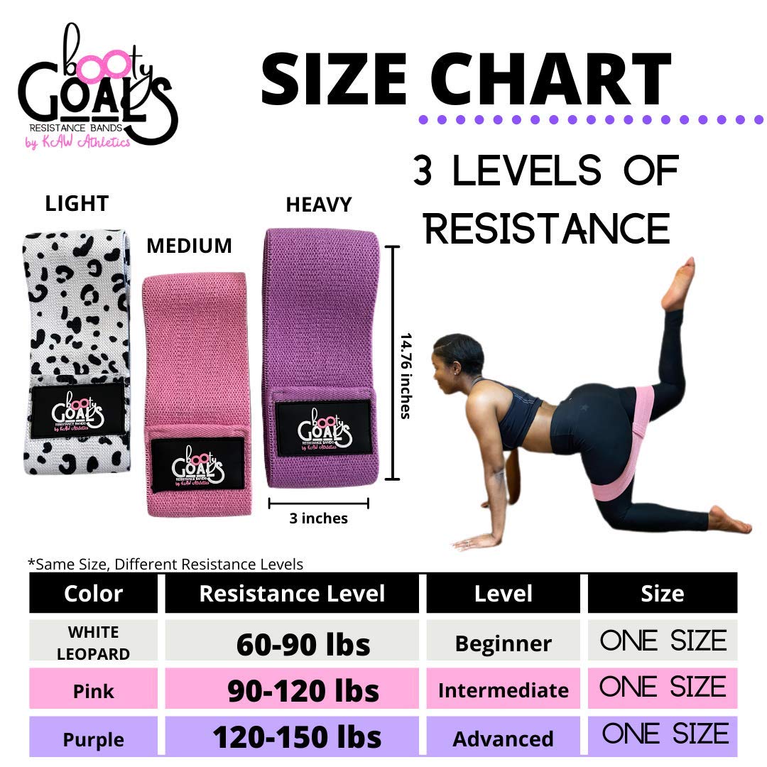 Booty Goals Resistance Bands, pink, purple, white leopard print, Medium KAW Fitness -3pc Booty Resistance Bands Set for Women Fabric Anti-Slip & Anti-Roll Booty and Legs Hip Bands Booty Bands for Woman Loop Bands for Exercise - Opticdeals