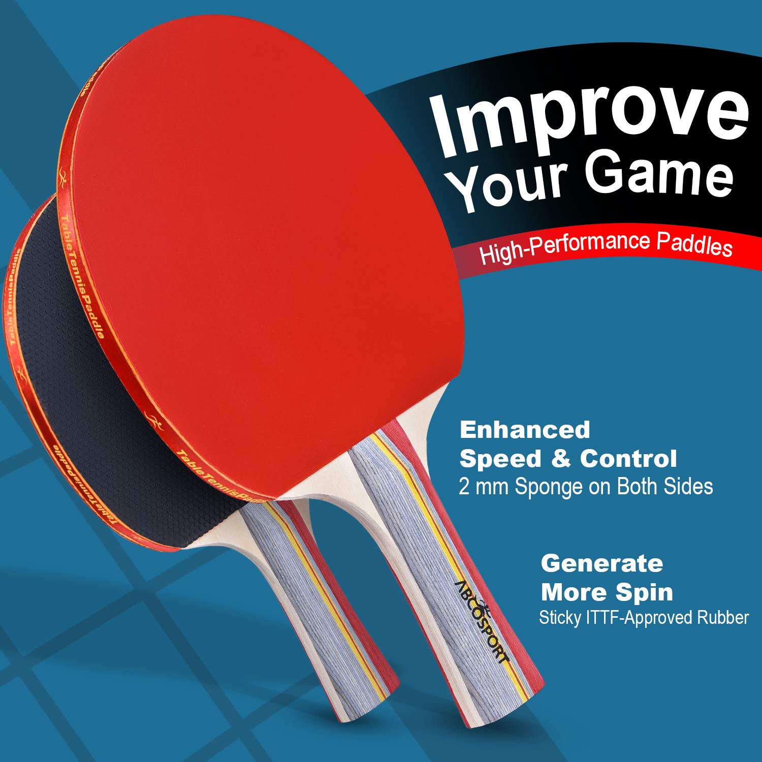 Abco Tech Table Tennis & Ping Pong Paddles and Balls Set - 4pk Table Tennis - Opticdeals