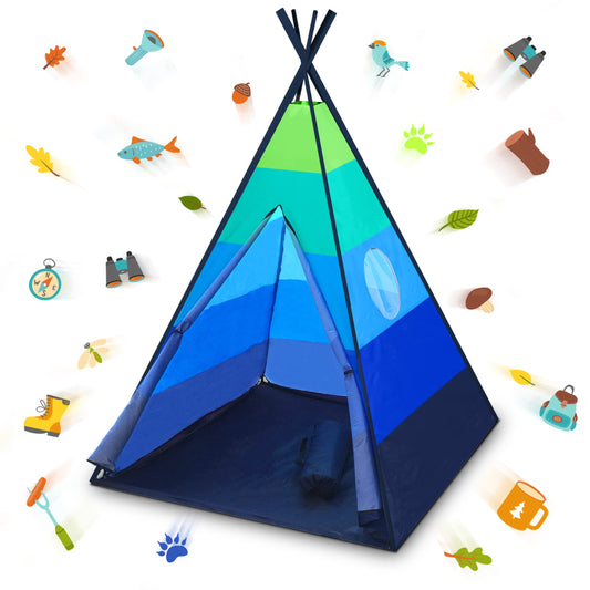 Teepee Tent  Pop Up Playhouse  for Kids with Portable Storage Bag Blue - Opticdeals