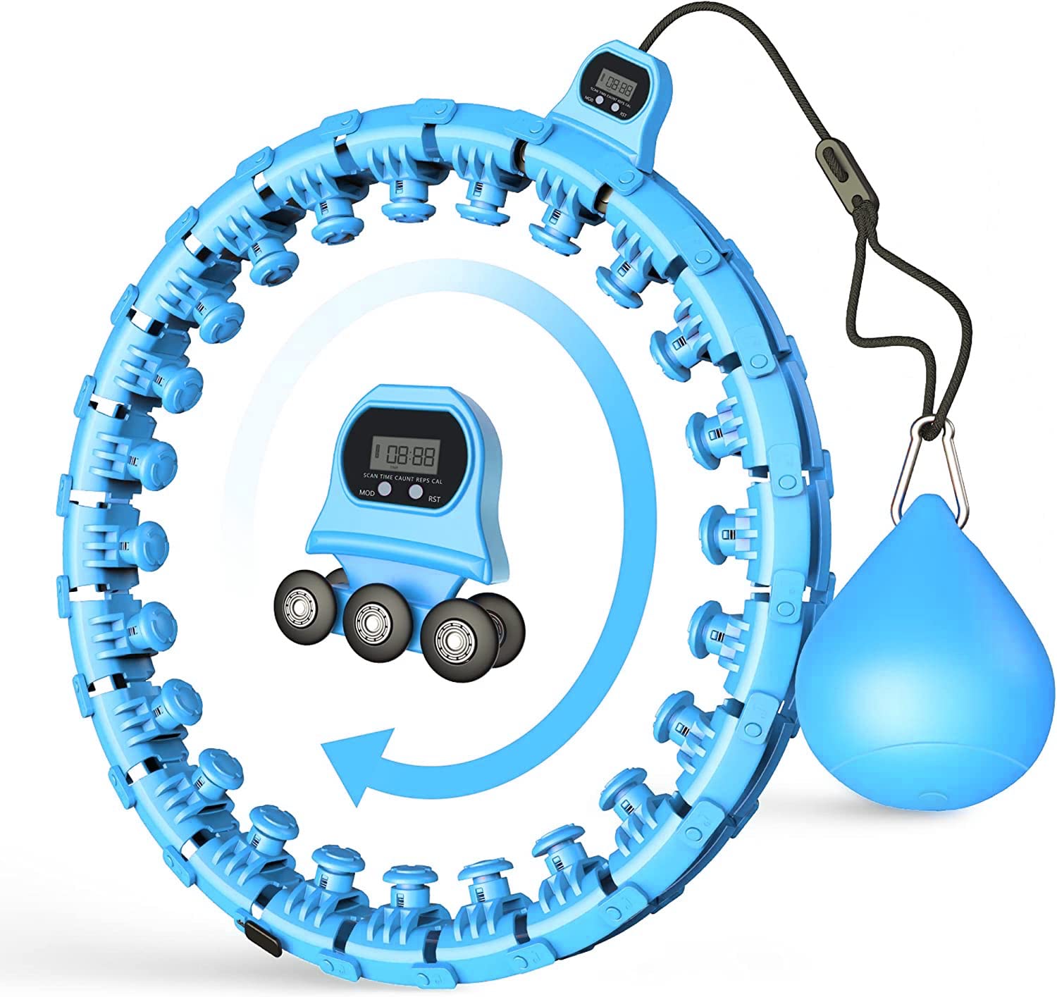 Weighted Smart Hula Hoop, Detachable  Weight Loss, 24 Knots Blue - Opticdeals