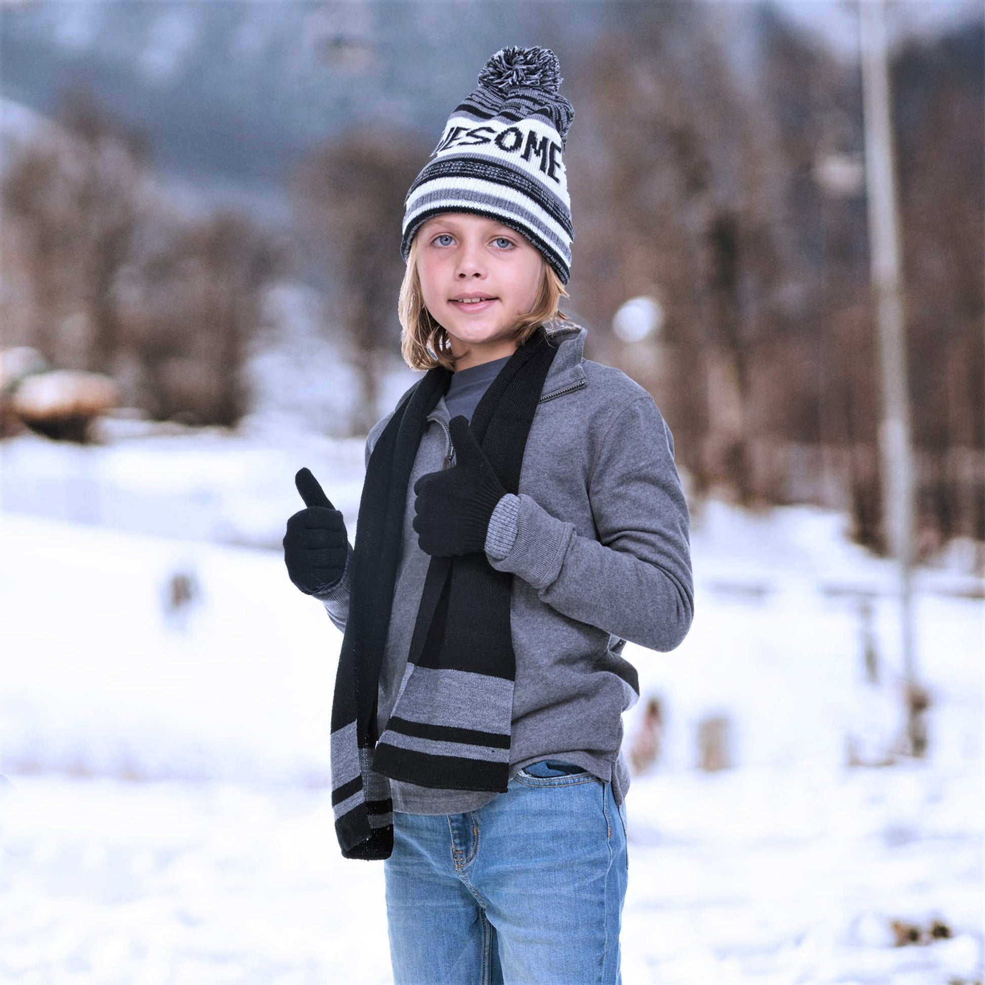 Polarwear Boys Hat,Scarf & Glove Set-Kids Cold Weather Winter Accessories-Childrens 3 Pc Beanie Set-Big Boys Hat Scarves Sets - Opticdeals