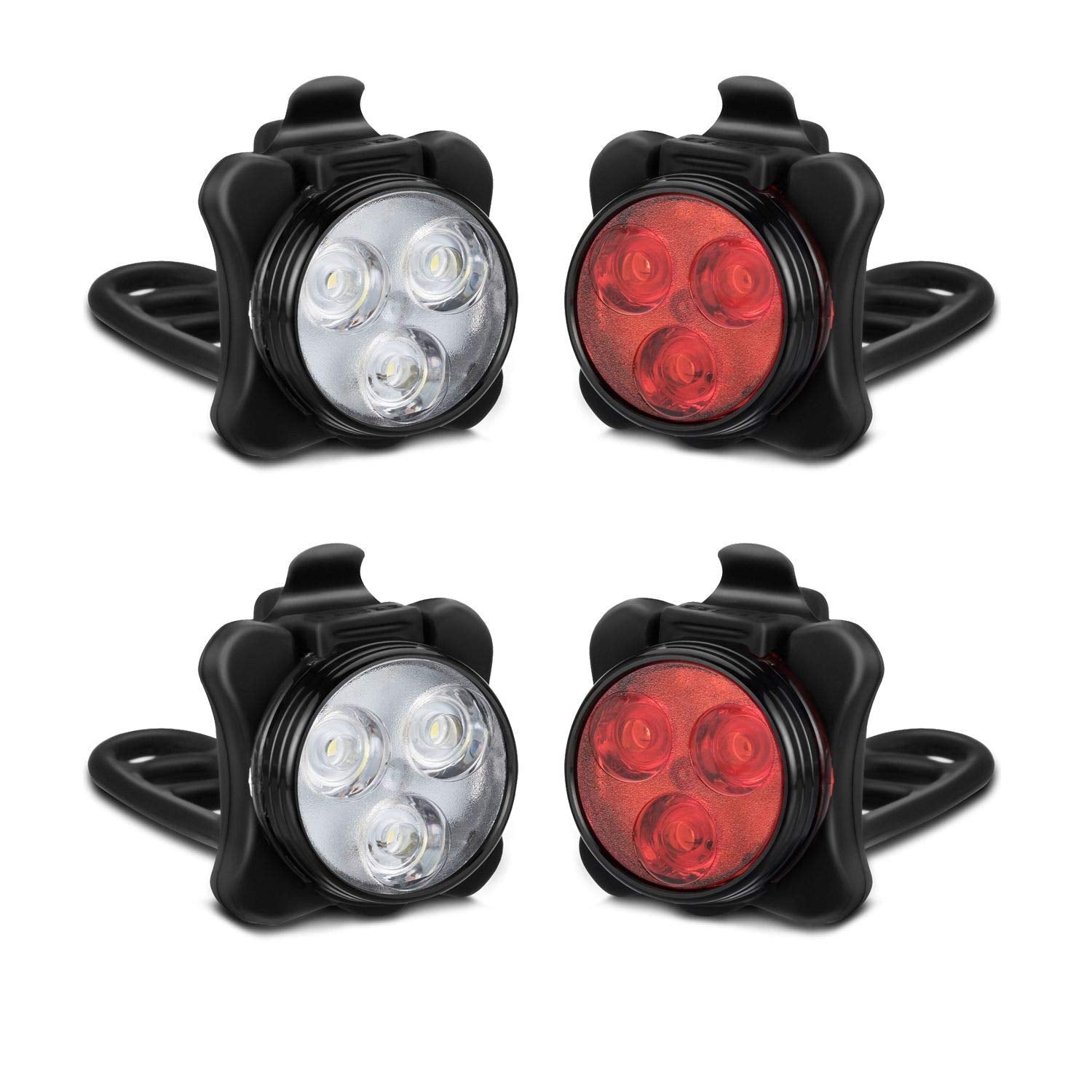 Akale Rechargeable Bike Lights Set2 Pack, LED Bicycle Lights Front and Rear, - Opticdeals