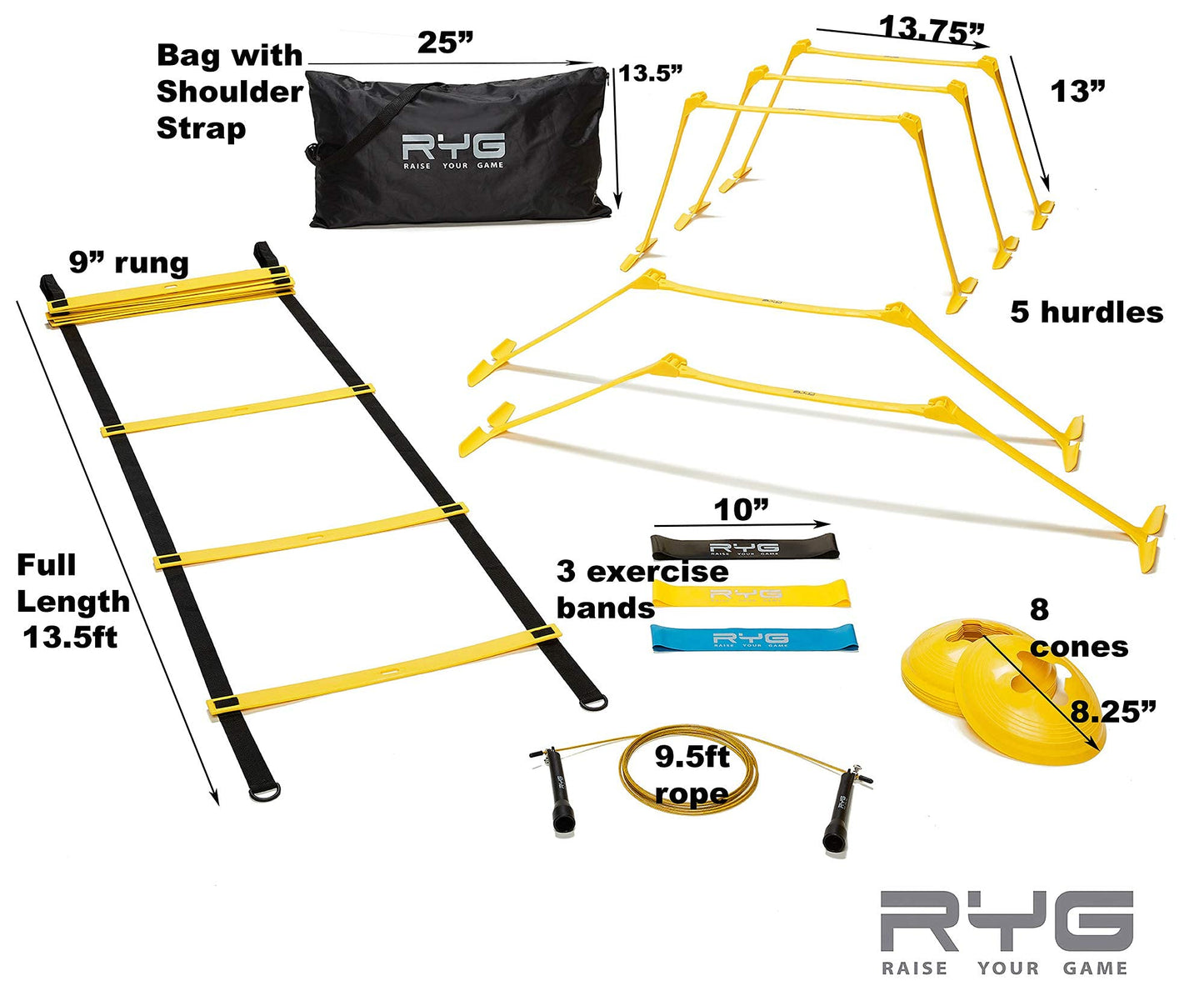 Agility Ladder Speed Training Set  8 Cones, 5 Hurdles, Resistance Bands - Opticdeals