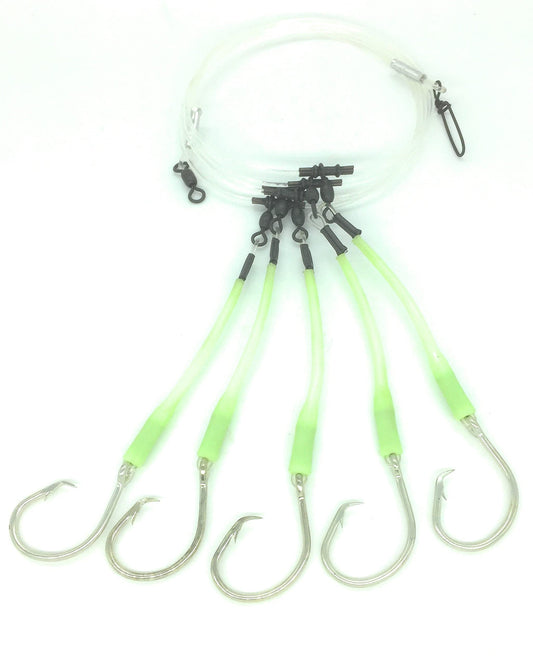 Deep Drop Tilefish Rig, 5 Mustad Circle Hooks with Glow Sleeve (10/0) - Opticdeals