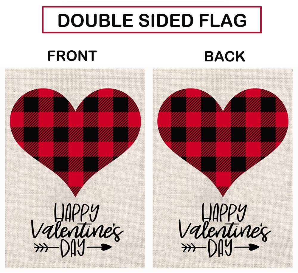 Valentine Buffalo Check Plaid Love Heart Garden Flag  28 x 40 Inch Vertical Outdoor Decorations Double Sided- Happy Valentine's Day Gift Yard Decor Home Decorative - Opticdeals