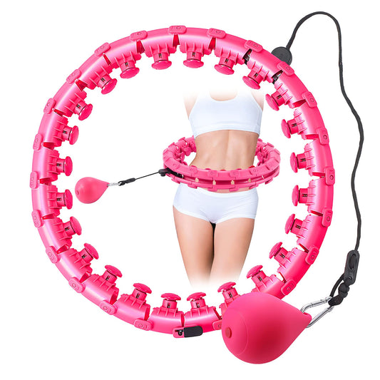 Adults Smart Weighted Hoop, Infinity Hoop, 24 Detachable Knots Adjustable Weight Auto-Spinning Ball, 2 in 1 Abdomen Fitness Weight Loss, Pilates Circles, Sports Fitness Ring, Pink - Opticdeals