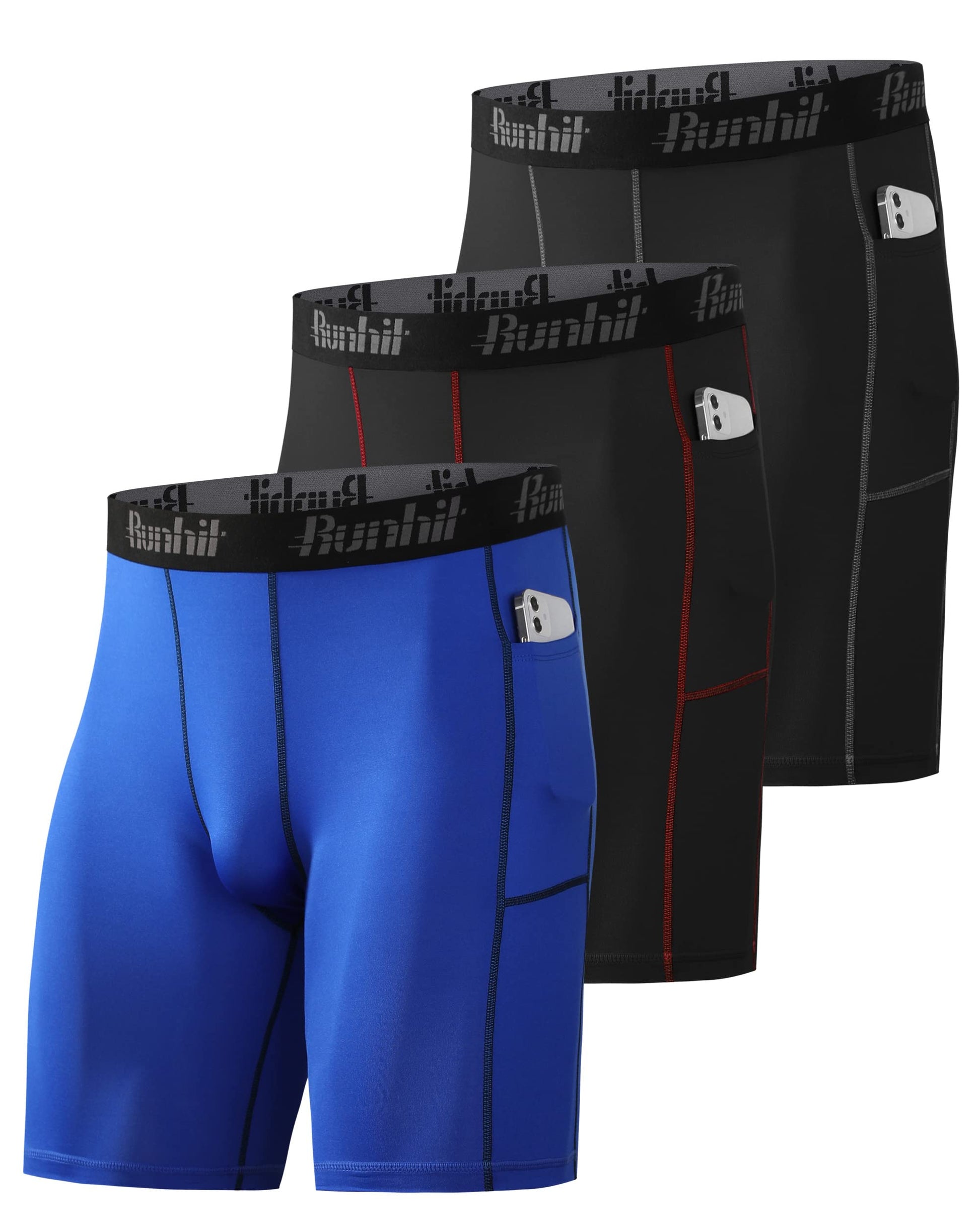 Runhit Men's Compression Shorts with Pockets(3 Pack),Tights Spandex Shorts - Opticdeals