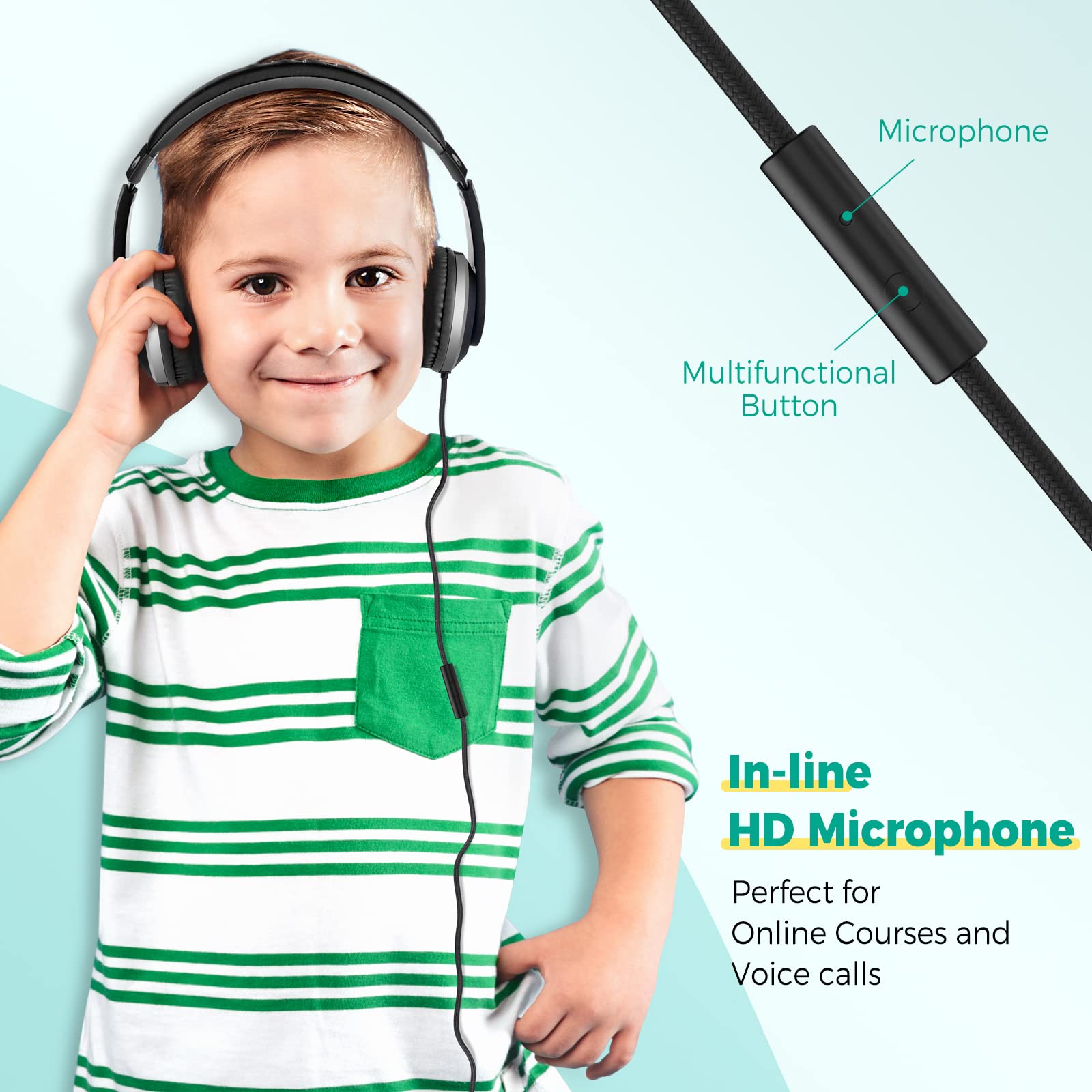 rockpapa HS20 Wired Kid Headphones Boy Girl with Microphone, Foldable Lightweight 3.5mm Toddler Headphones for 1/2/3/3+ Year Old for Airplane Laptop Computer Tablet School Black Grey - Opticdeals