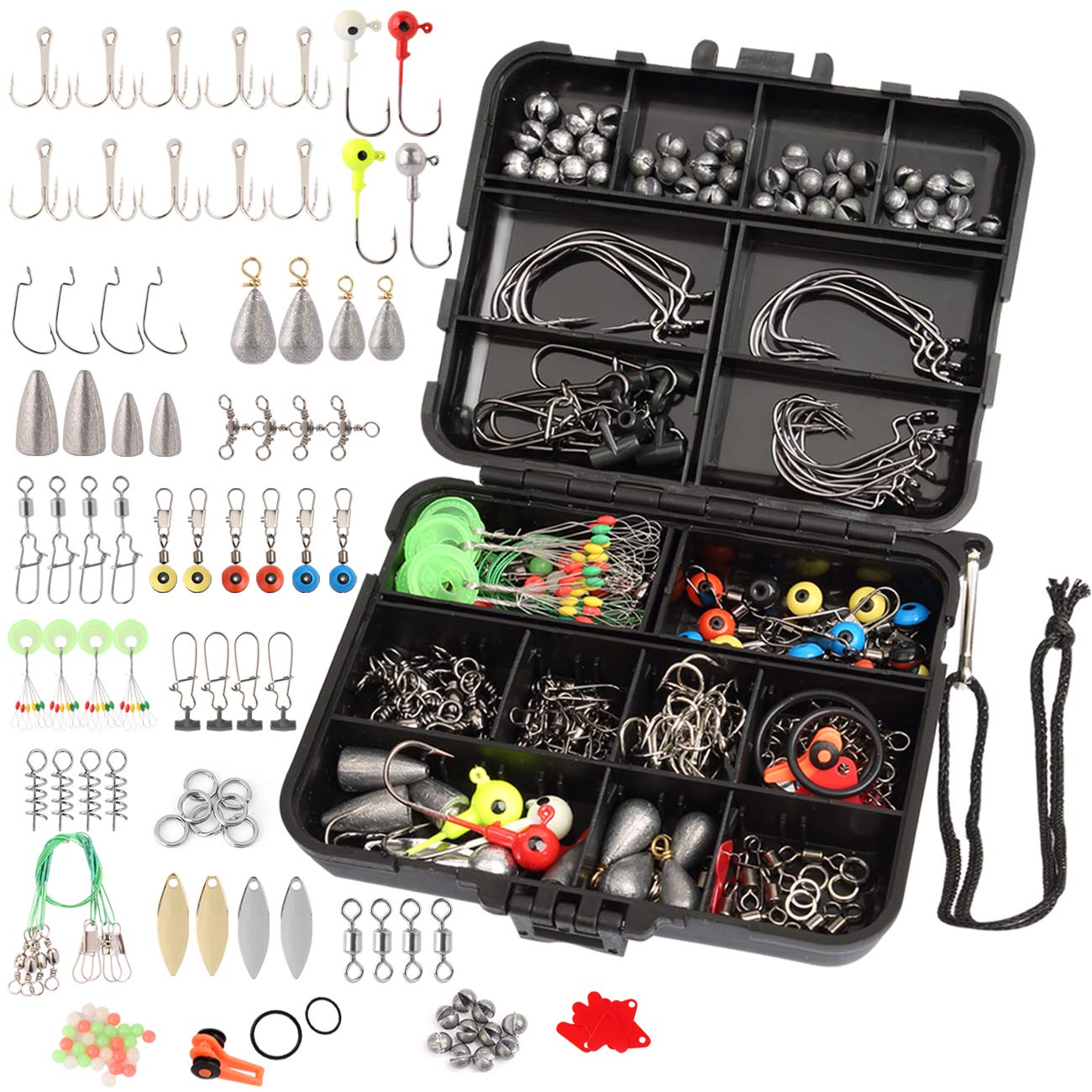 208 pcs Fishing Accessories Kit, Including Jigs Hooks, Treble Hooks, Bullet Sink - Opticdeals