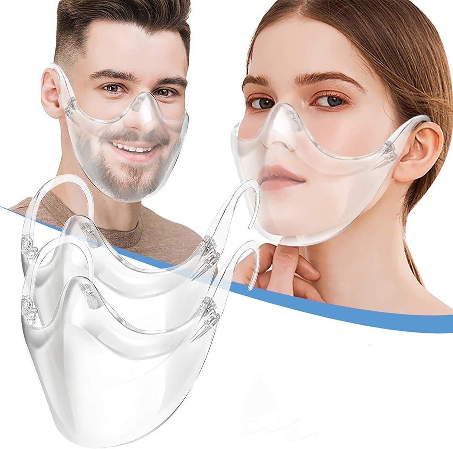 Transparent Clear Face Mask 2Pcs, Large  Plastic Clear Face Shield  Anti Fog - Opticdeals