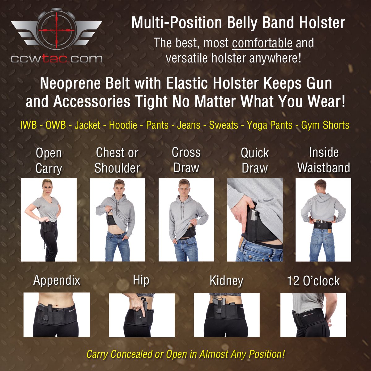 Belly Band Holster Concealed Carry Multiple Positions, with Spare Mag Pouch,  XL - Opticdeals