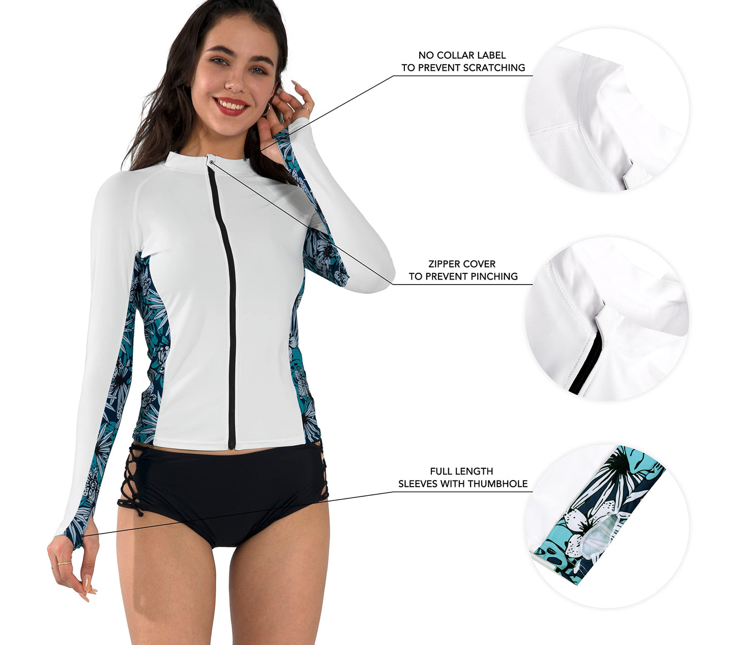 Actleis Women's Long Sleeve Rash Guard   Swim Shirt X-Small White/Flower BlueUPF 50+ UV Sun Protection - Opticdeals