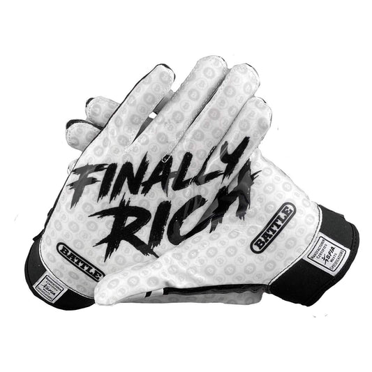 Battle Sports Finally Rich Wide Receiver Football Gloves - Ultra Grip Gloves - White Palm/Black Back of Hand, Adult Large - Opticdeals