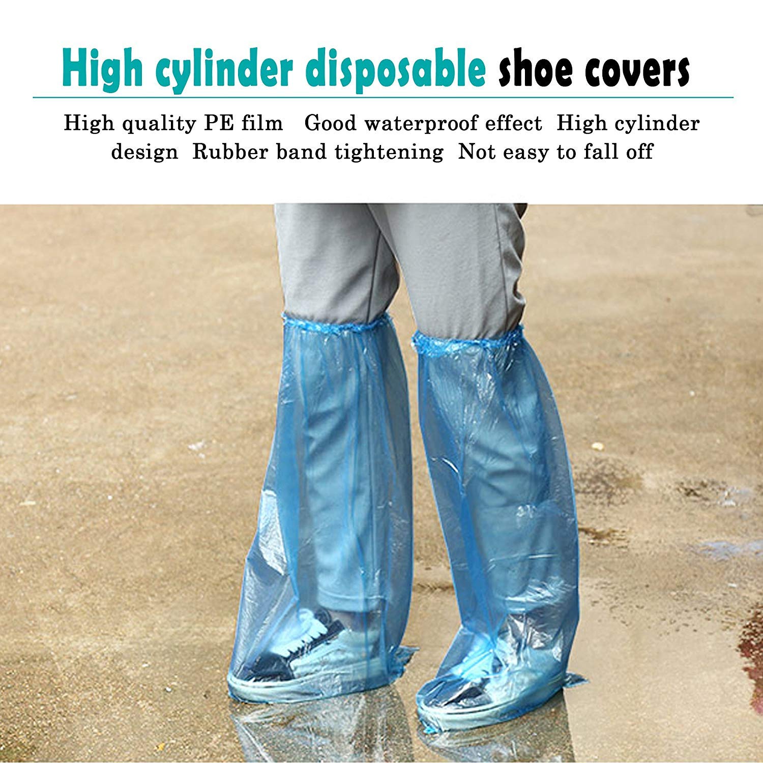 Disposable Shoe Covers 40 Pairs Blue Rain Shoes and Boots Cover Plastic Long Shoe Cover Clear Waterproof Anti-Slip Overshoe for Women Men - Opticdeals
