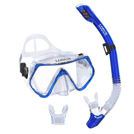 Losun Snorkel Set Anti-Fog & Impact Resistant Tempered Glass Diving Swimming Goggles Mask Dry Snorkel Tube Set for Adult with 2 Mouthpieces - Opticdeals