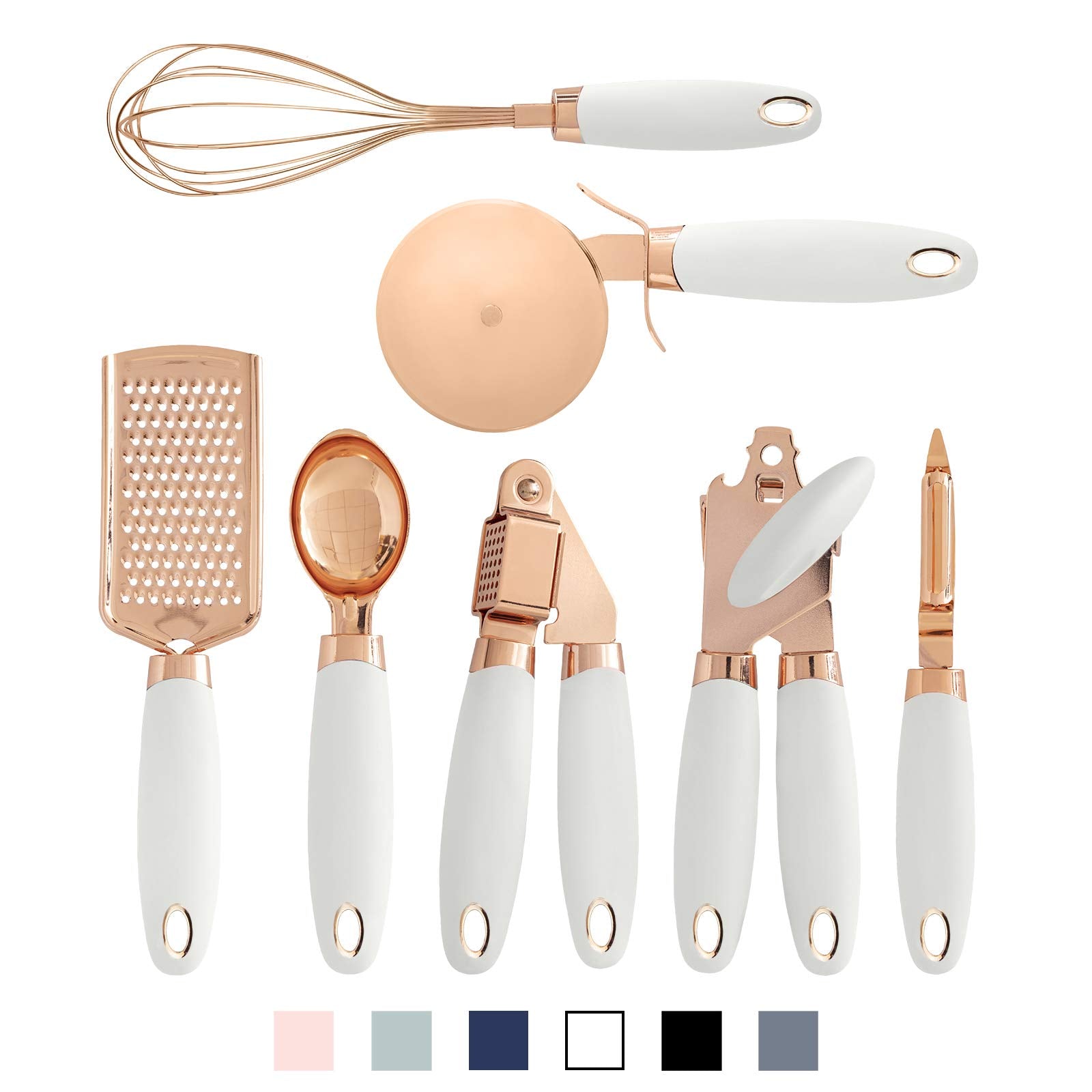 COOK With COLOR 7 Pc Kitchen Gadget Set Copper Coated Stainless Steel Utensils with Soft Touch White Handles - Opticdeals