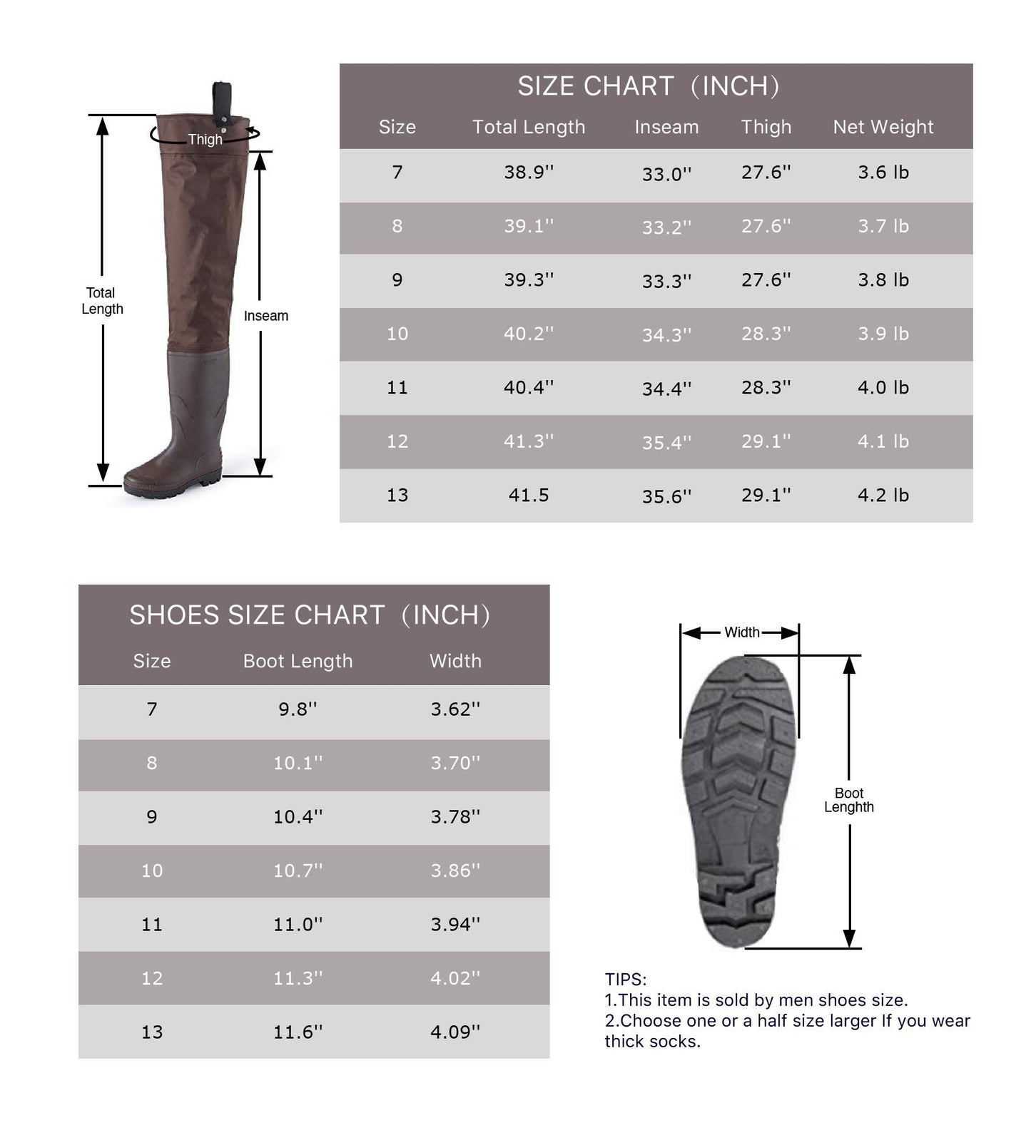 Toandon Mens Hip Waders Fishing Lightweight Waterproof Bootfoot Hip Boots with - Opticdeals