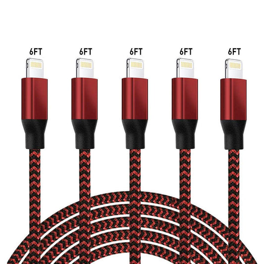 6FT iPhone Charger Lightning Cables, 5Pack Mfi Certified Charging Cable USB - Opticdeals