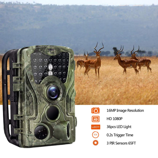 Trail Camera 16MP 1080P Full HD Hunting Camera 0.3S Trigger Time with Infrared Night Vision up to 85ft/25m IP65 Waterproof for Wildlife Animal Monitoring Home Security - Opticdeals