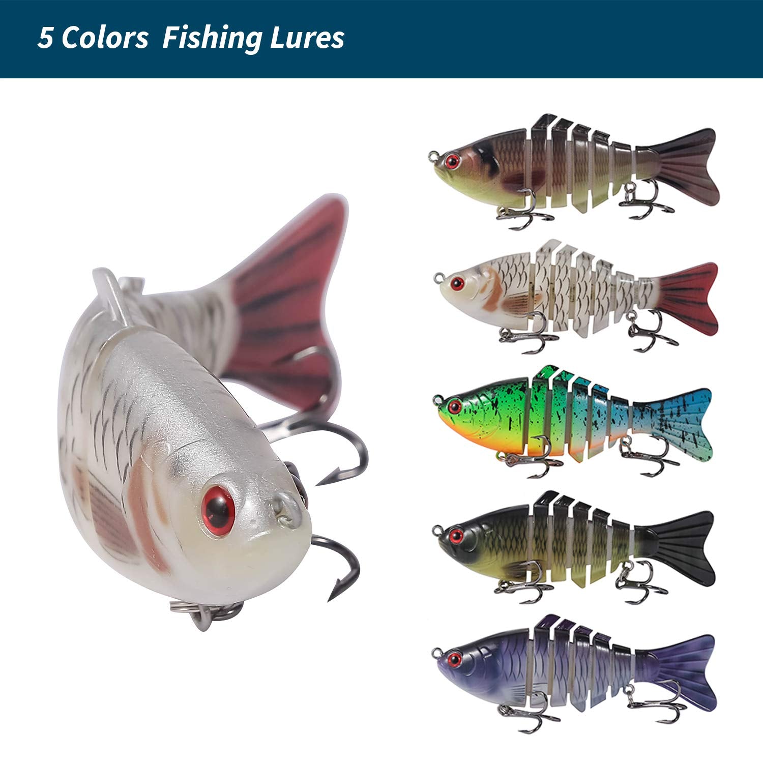 5 Pcs Bionic Fishing Lures - Multi Jointed Fish Lures - Suitable for Salt & - Opticdeals