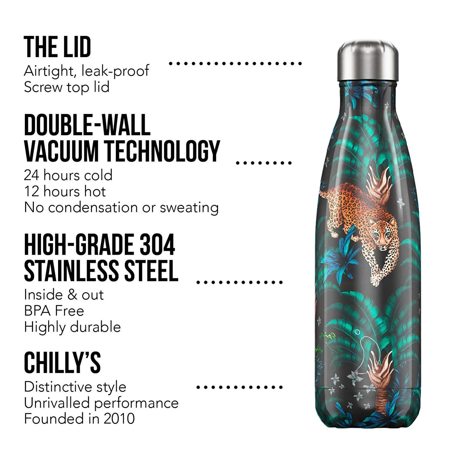 Chilly's Water Bottle  Stainless Steel and Reusable Leak Proof, Leopard 260ml - Opticdeals