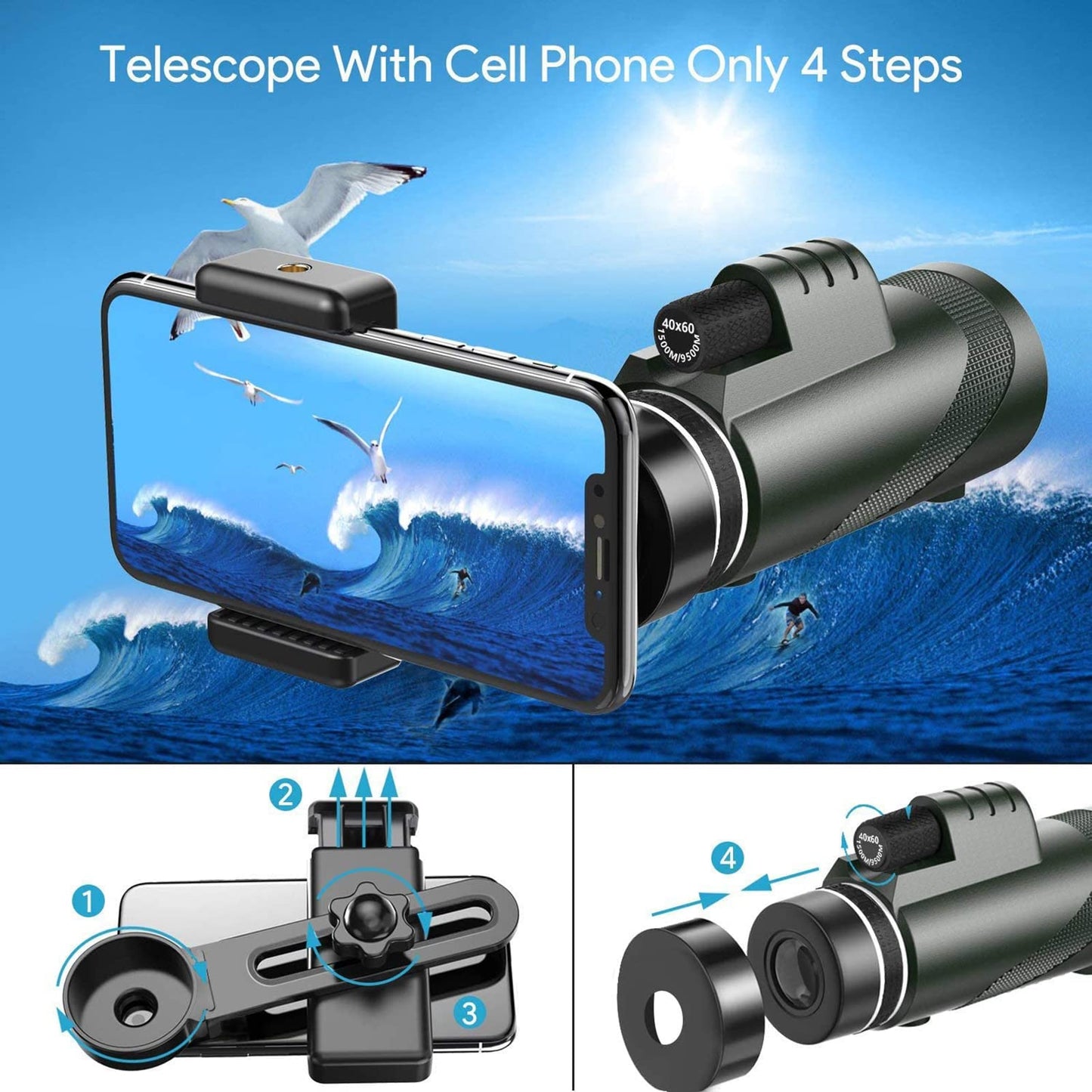 80X100 High Definition Monocular Telescope & Tripod With Phone Mount - Opticdeals