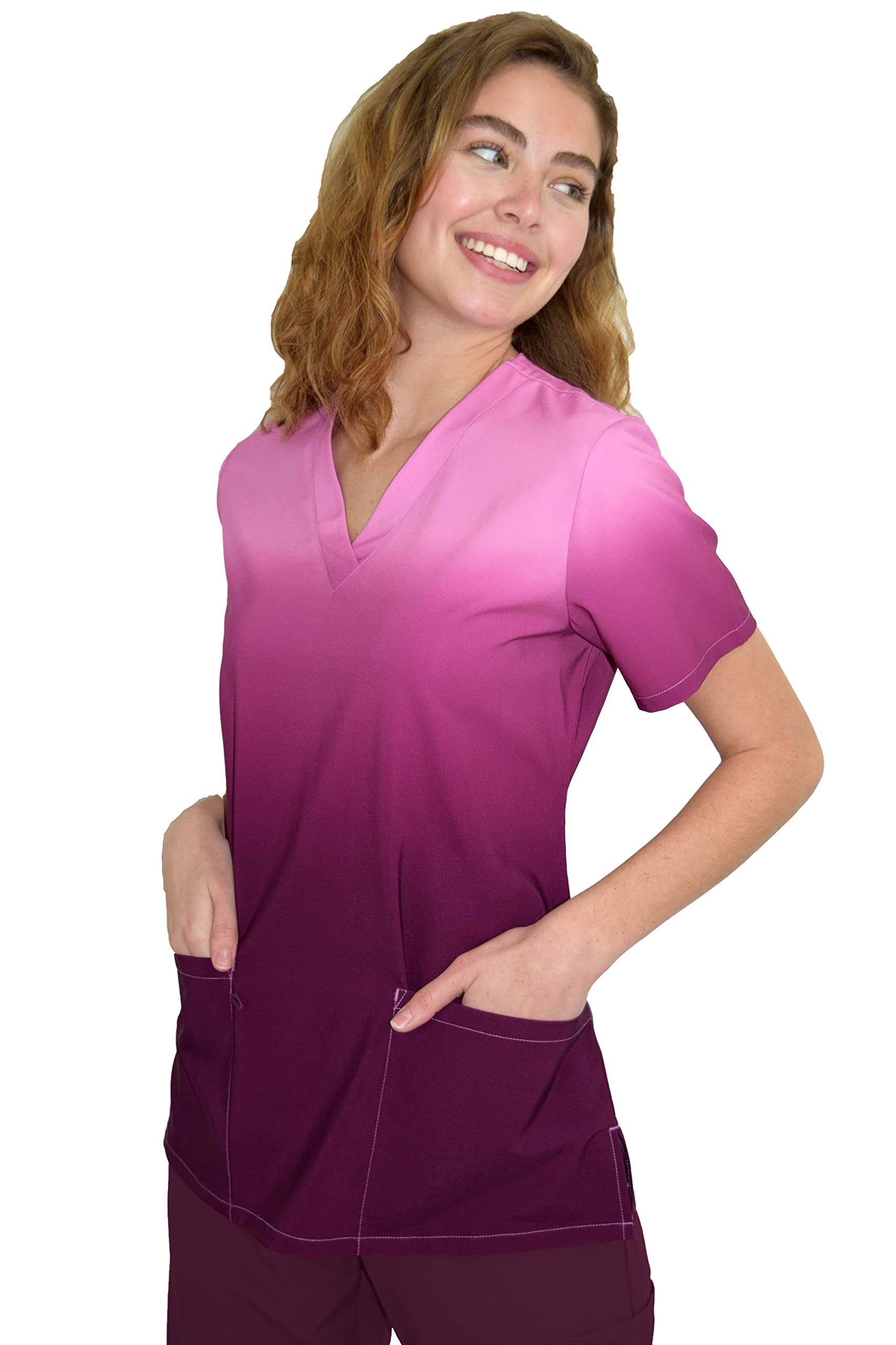 Women's Medical Nursing Uniform  Scrub  Top  Sz XLPink/Berry/ - Opticdeals