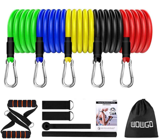 Exercise Resistance Bands Set 5pc With Handles, Ankle Straps, Door Anchor - Opticdeals