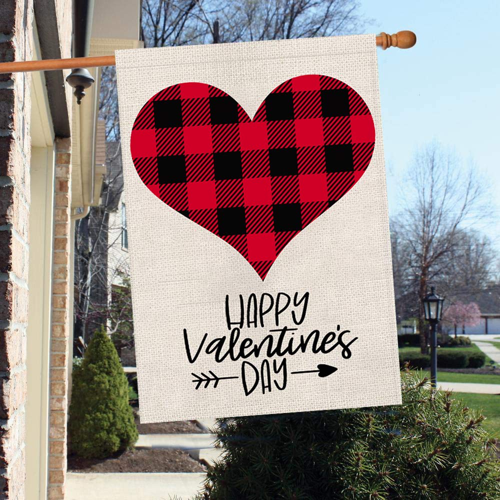 Valentine Buffalo Check Plaid Love Heart Garden Flag  28 x 40 Inch Vertical Outdoor Decorations Double Sided- Happy Valentine's Day Gift Yard Decor Home Decorative - Opticdeals