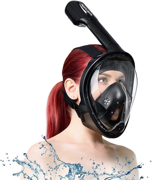 Usnork Full Face Snorkel Mask  Anti-Fog and Anti-Leak Easybreath Snorkeling Gear Carbon-Black, L/XL) - Opticdeals