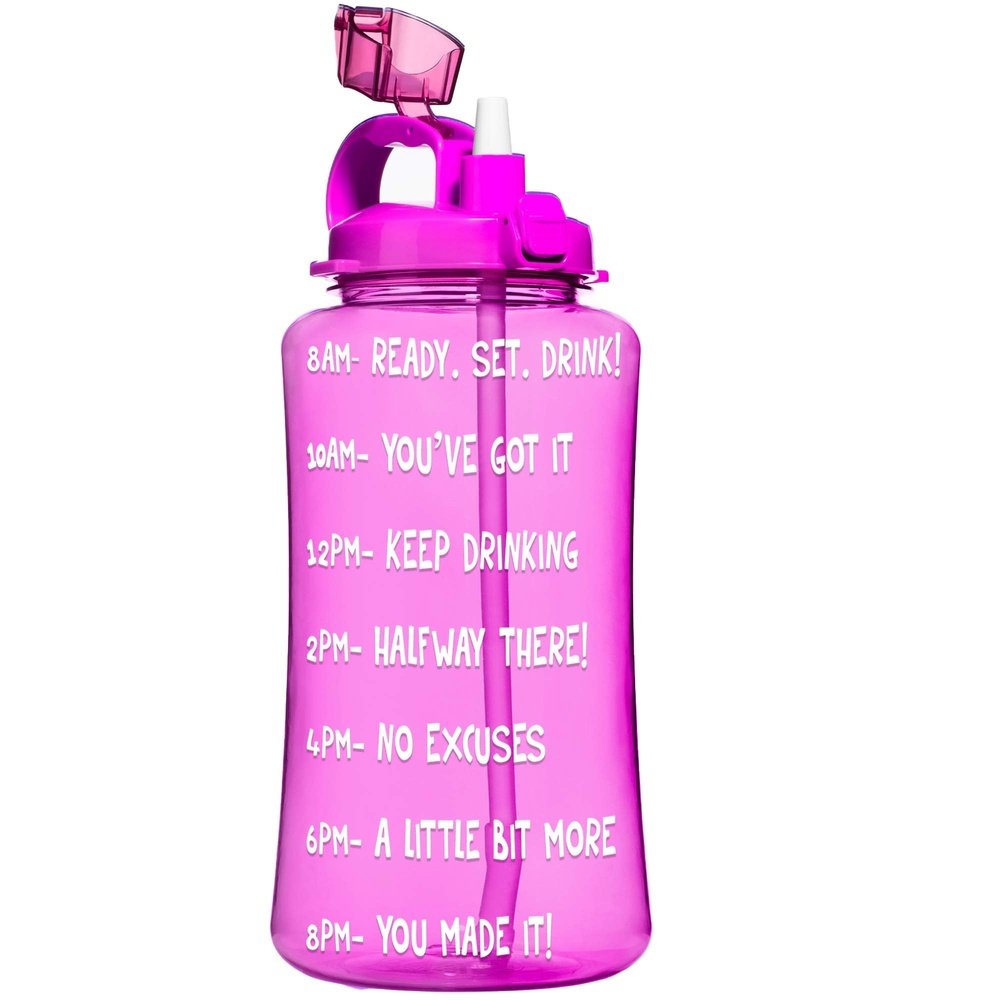 HydroMATE 3 Liter Motivational Water Bottle with Time Marker Large BPA Free Jug with Straw and Handle Reusable Leak Proof Bottle Time Marked Drink More Water Daily Hydro MATE 100 oz (3 Liter Pink) - Opticdeals