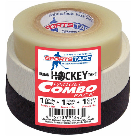 Hockey Tape 3-Pack (1 Clear/1 Black/1 White) - Opticdeals