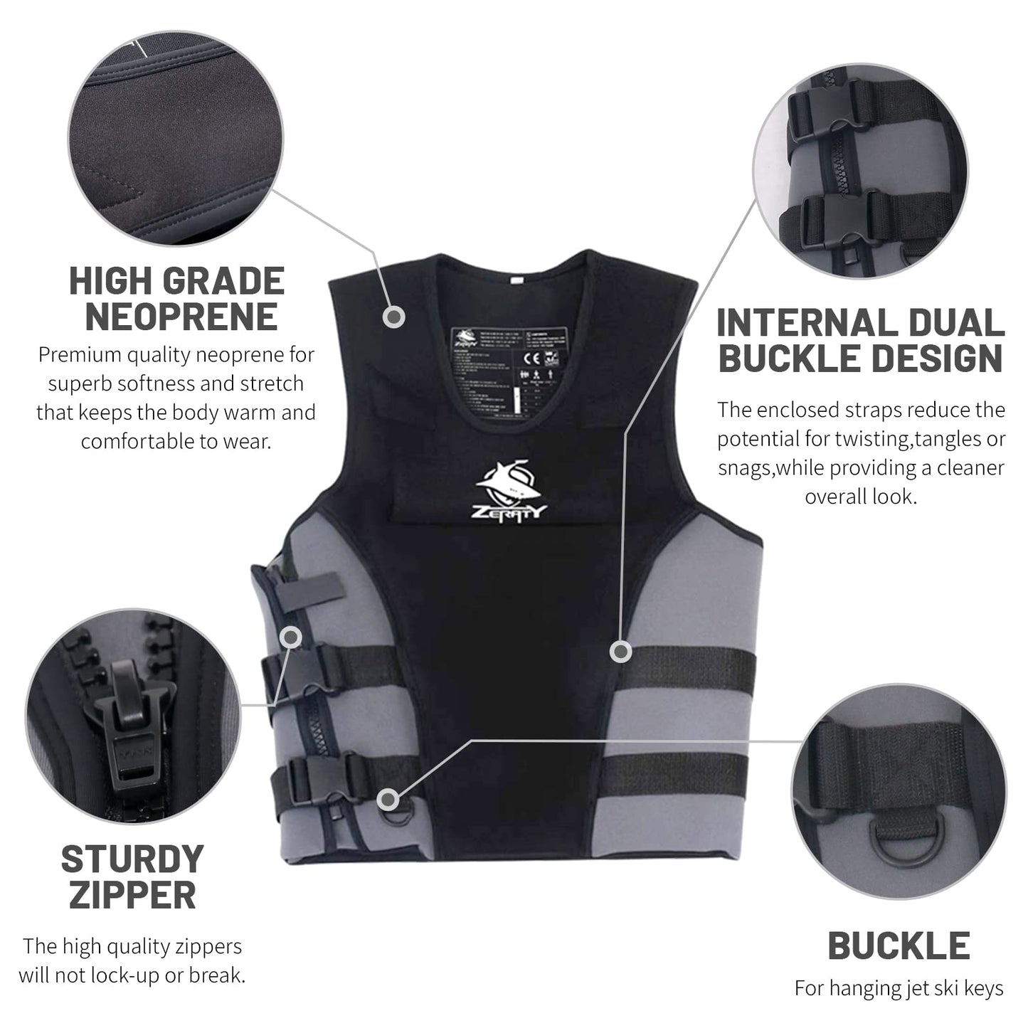 Zeraty Life Jacket Adult Impact Vest Size M Black Ski|CE Proof 50N - Opticdeals