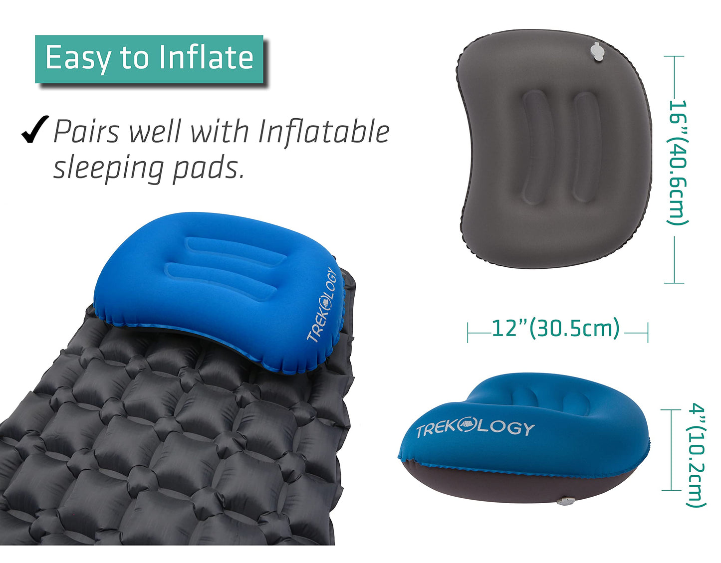 TREKOLOGY Aluft 1.0 Comfy Inflatable Camping & Backpacking Pillow - Perfect for Sleeping, Air Travel, Beach - Opticdeals