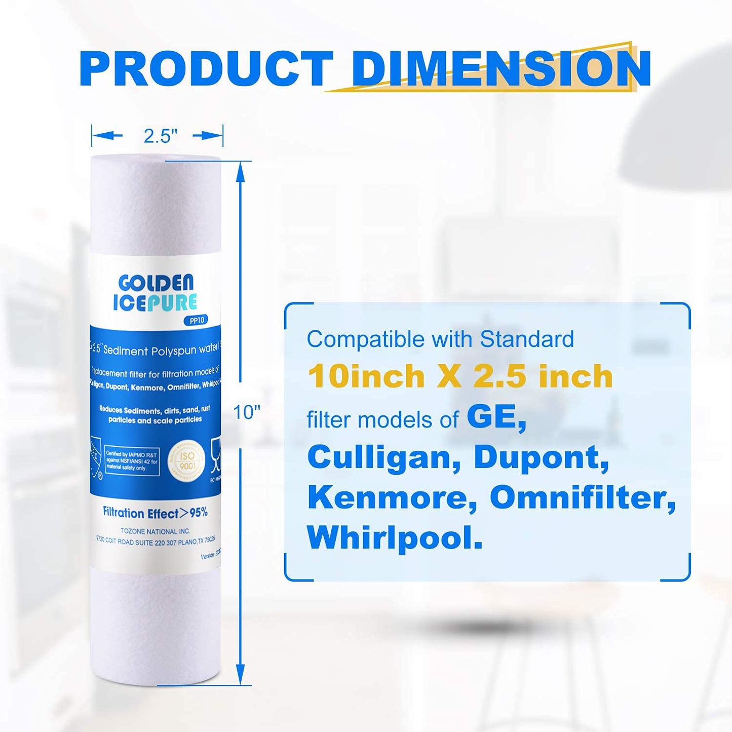 GOLDEN ICEPURE 5 Micron 10" x 2.5"  Water Filter Replacement Unit 4PACK - Opticdeals