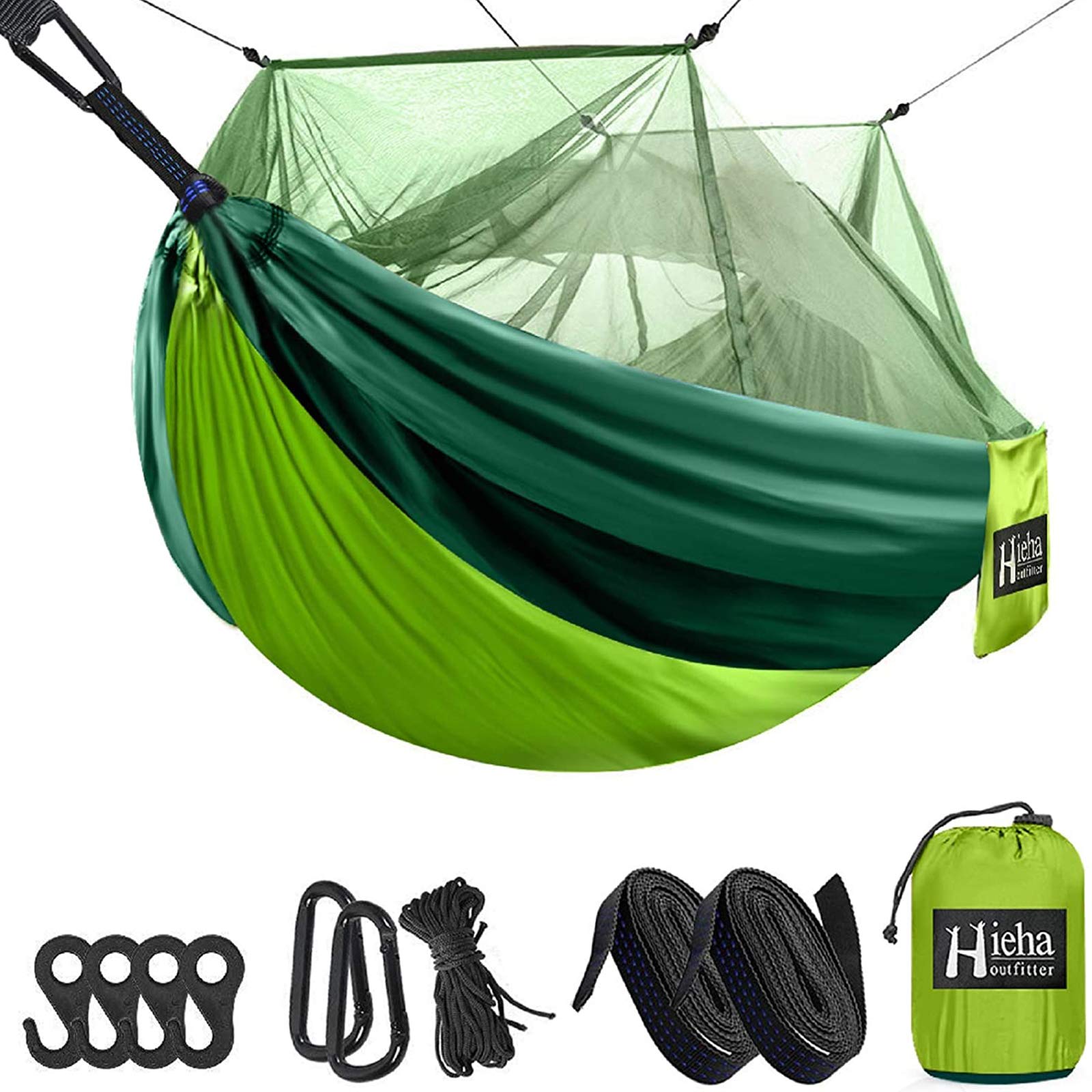 Hieha Camping Hammock with Mosquito Net, Portable Double/Single Travel Hammock w/Bug Insect Netting, Tree Straps & Carabiners for Outdoor Camping - Opticdeals
