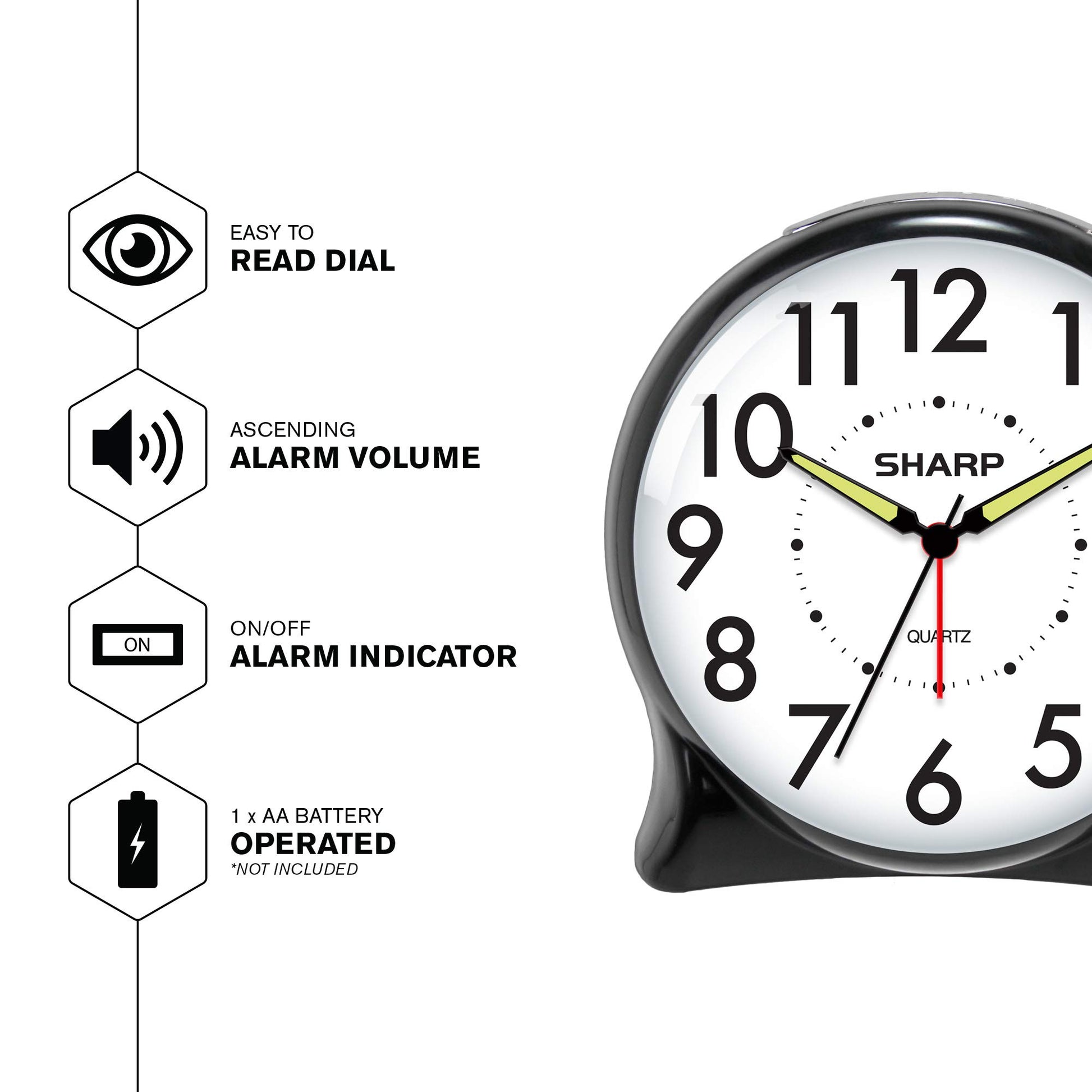 Sharp SPC127A Quartz Analog Alarm Clock (Black/White) - Opticdeals