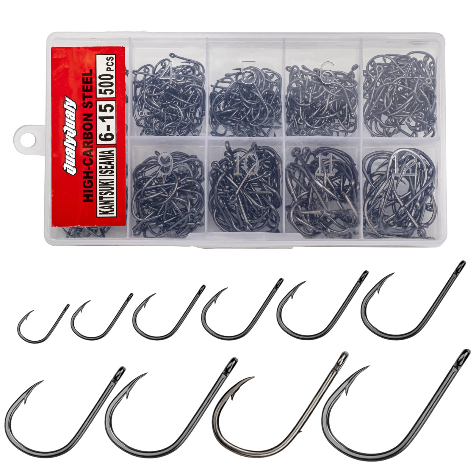 QualyQualy 500-1000pcs Carbon Steel Fishing Hooks W/Portable Plastic Box, Assorted Small Fishing Hooks Set for Freshwater/Seawater - Opticdeals