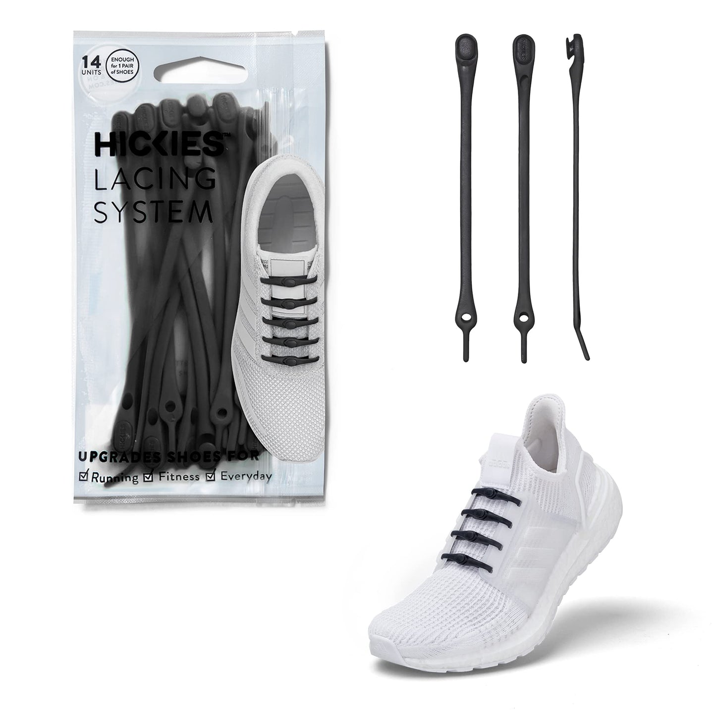 HICKIES 2.0 Performance One-Size Fits All No-Tie Elastic Laces - Black (14 - Opticdeals